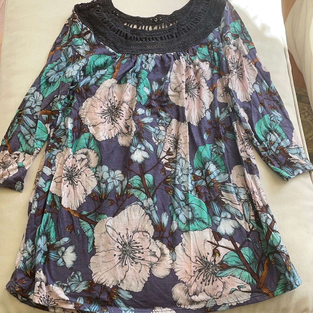 Anthropologie Blue Flower Top